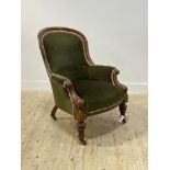 A mid 19th century walnut framed spoon back drawing room chair, the back and seat rest upholstered