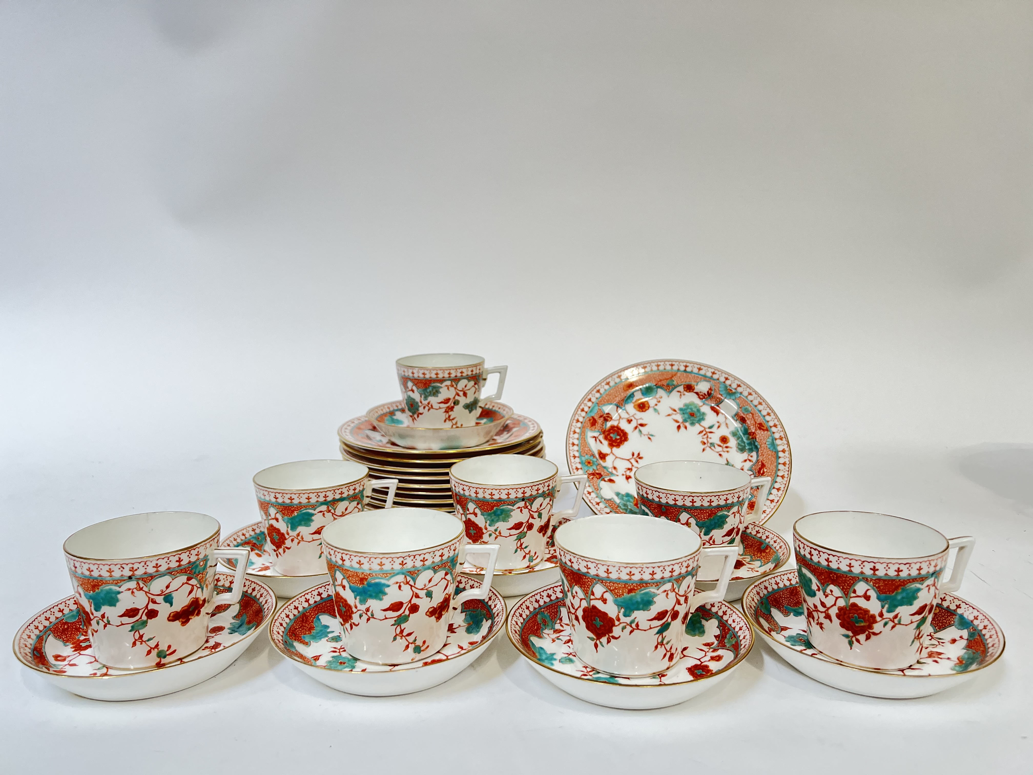 Royal Crown Derby, a part tea service comprising nine teacups (h- 6.5cm), thirteen saucers (w- 13cm) - Image 4 of 7