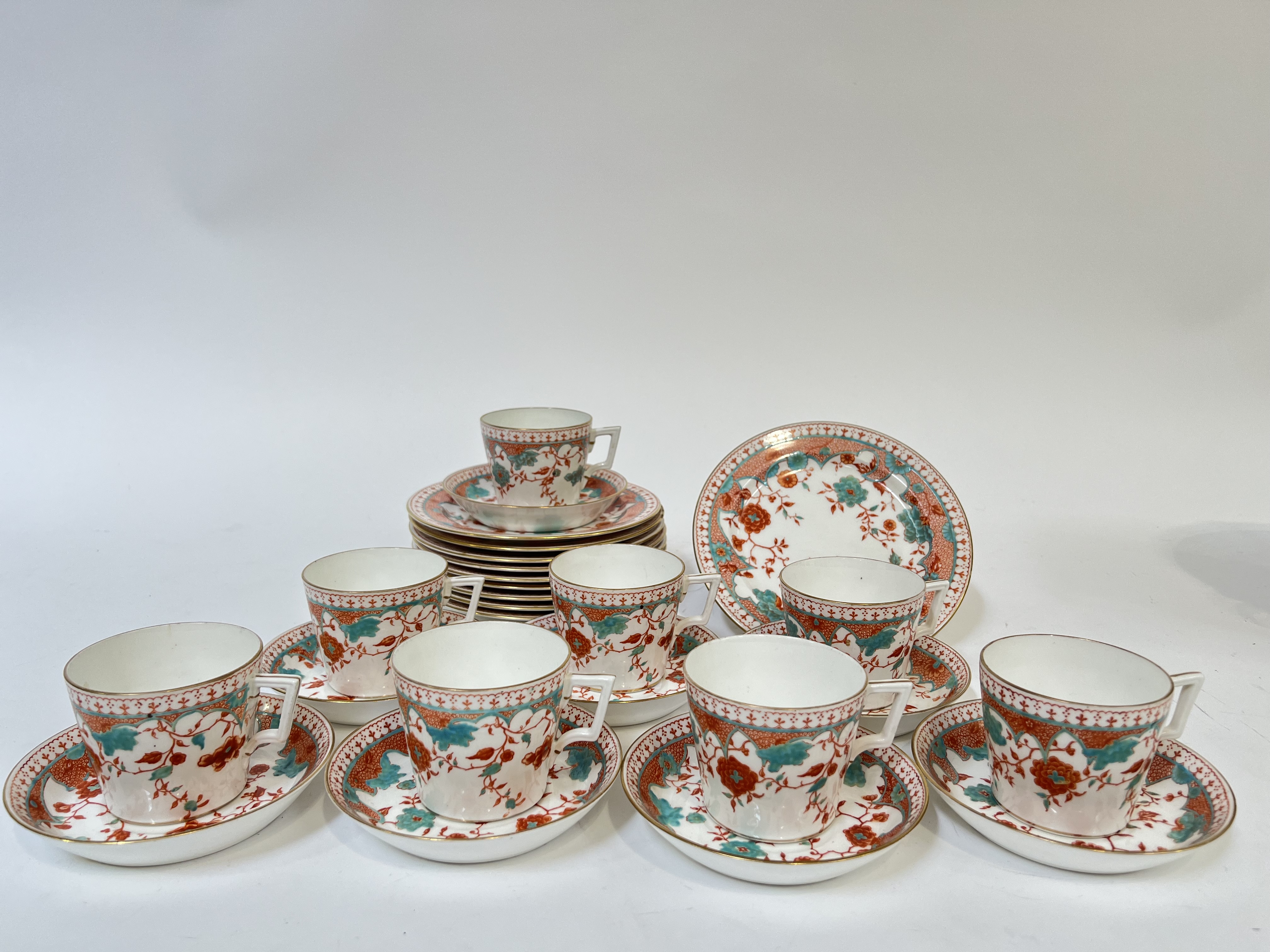Royal Crown Derby, a part tea service comprising nine teacups (h- 6.5cm), thirteen saucers (w- 13cm) - Image 3 of 7