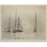 William Lionel Wyllie, (British, 1851-1931) Yachts Rounding Warner Lighthouse, etching, signed