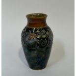 Minnie Webb for Royal Doulton, a 1920s blue/brown glazed tube lined stoneware vase with design of