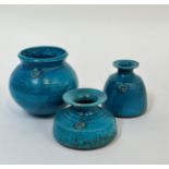 A trio of Humfrey Wakefield pottery decorated with a terracotta blue crackled glaze comprising a