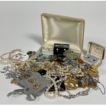 A large collection of costume jewellery including paste pearl necklaces, Swarovski crystal stud