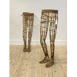 Shop fitting, A pair of vintage wicker mannequin legs H106cm