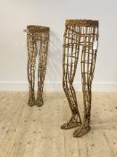 Shop fitting, A pair of vintage wicker mannequin legs H106cm