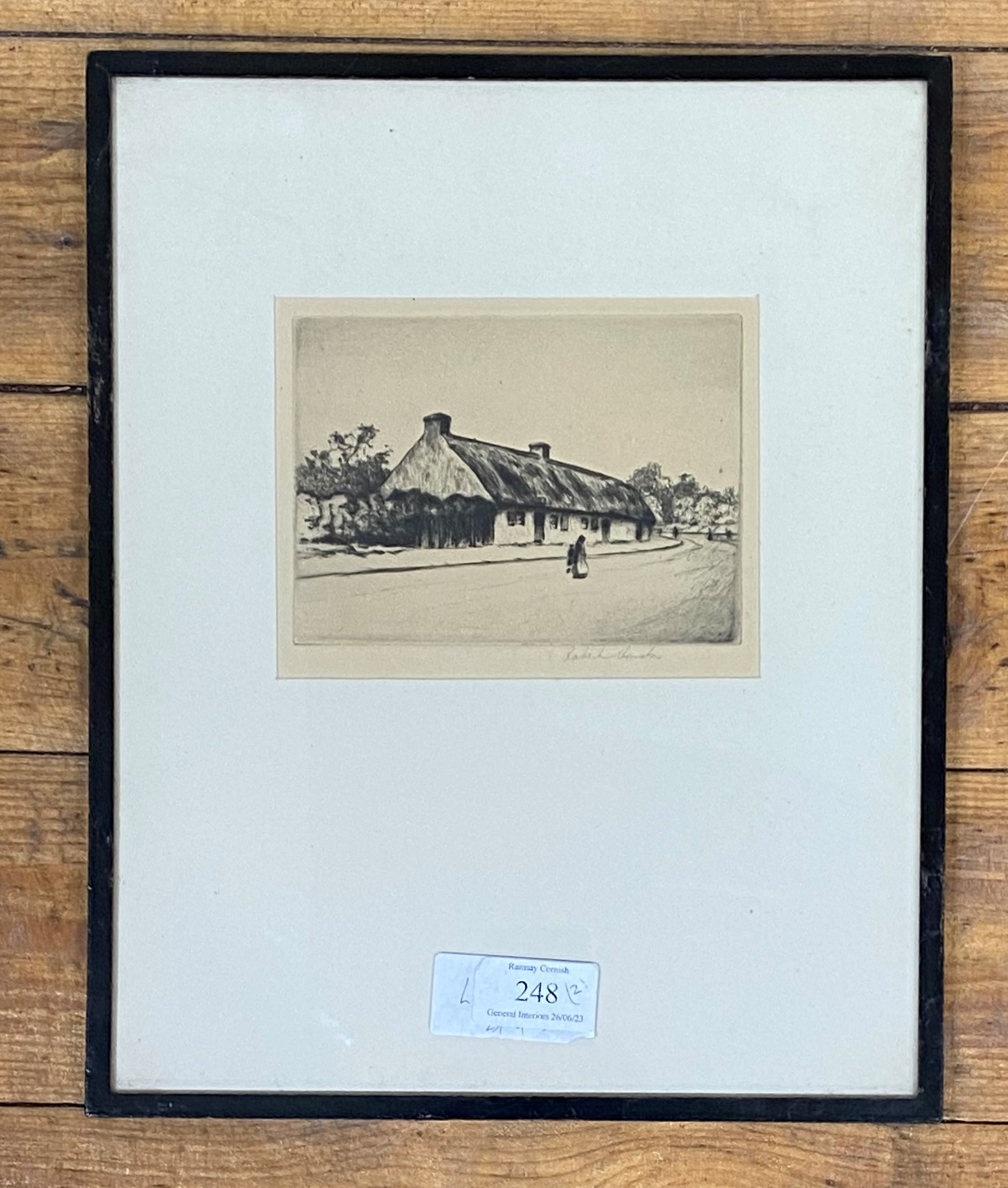 Robert Houston (British: 1891-1942), Thatched Cottage, signed in pencil bottom right in ebonised - Image 2 of 2