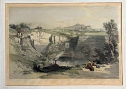 After W.L. Leitch, Edinburgh from Craigleith Quarry, 19thc engraving highlighted with colour, in