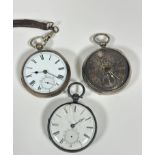 A Chester silver Victorian open faced pocket watch with silvered dial and subsidiaries dial, with