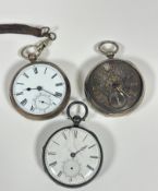 A Chester silver Victorian open faced pocket watch with silvered dial and subsidiaries dial, with