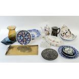 A group of mixed ceramics comprising an Iznik style plate (marked verso) (w- 22cm), a blue and white