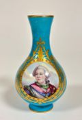 A Sevres 19thc baluster vase decorated with portrait panel possibly of Louis XIV enclosed within a