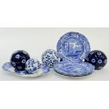 A group of Spode blue and white transfer printed china comprising four small plates with 'Italian'