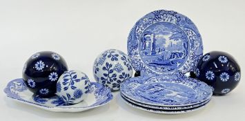 A group of Spode blue and white transfer printed china comprising four small plates with 'Italian'