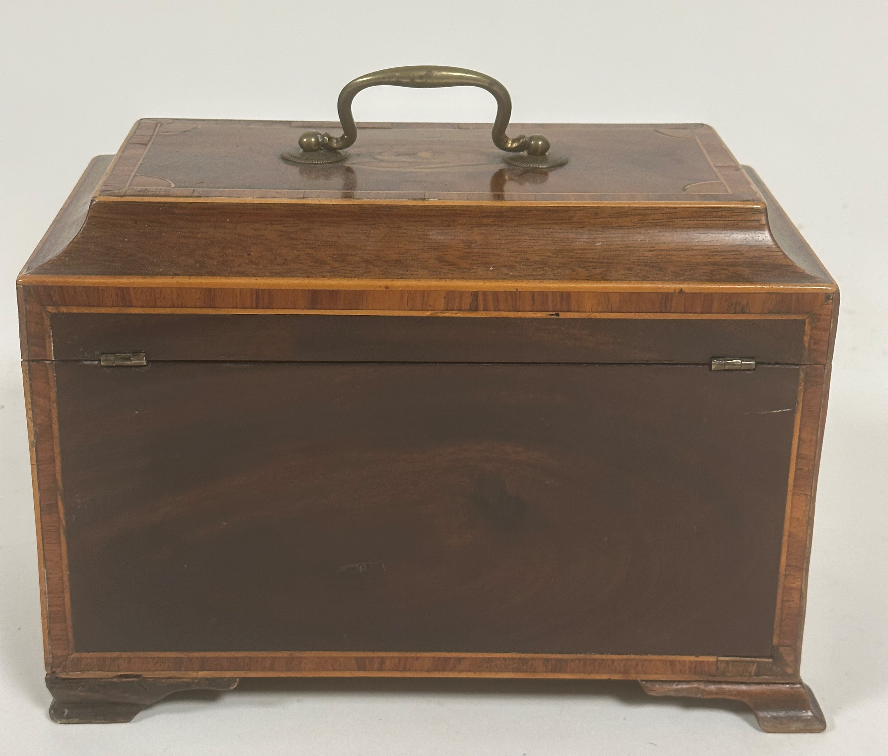 A George III mahogany inlaid caddy topped tea caddy with brass swan neck handle to top and - Image 2 of 3