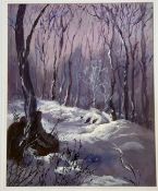 Roberta E Merrilees, A Lavender and Purple Winter Scene, oil on board, signed bottom right, in