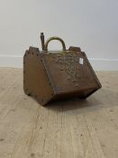 A late Victorian oak coal scuttle, with brass handle and mounts, complete with original shovel,