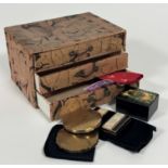 A 1920s fabric covered sewing box with brass handles to side, in the Japanese taste (13cm x 22cm x