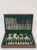 An EPNS canteen of fiddle and shell pattern cutlery for twelve covers, in a fitted mahogany case