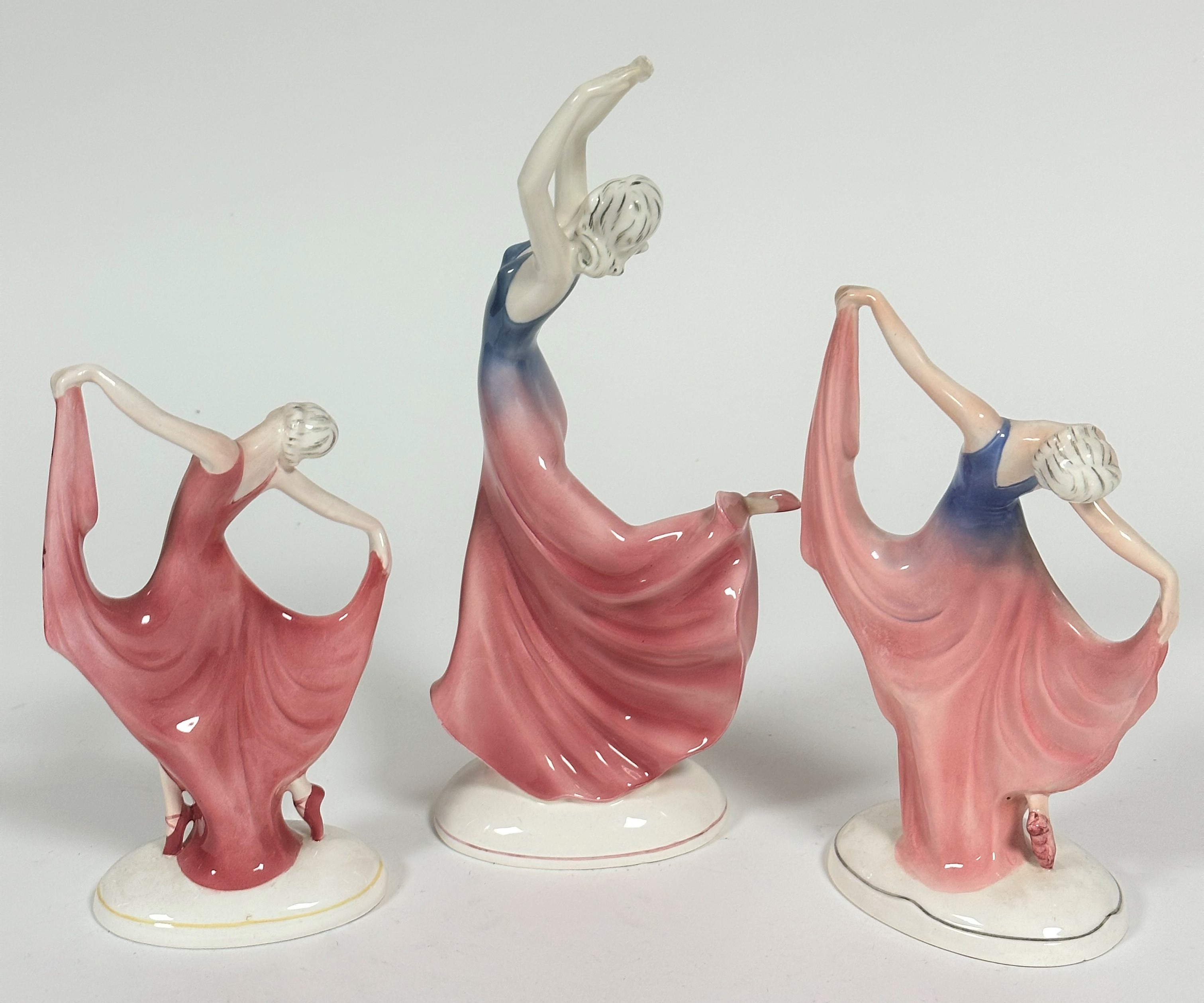 A pair of Katzhutte Art Deco style Standing Figures, both in Evening Dress, Dancing, one with blue - Image 2 of 2
