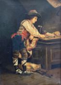 19thc Continental School, Portrait of a Figure Standing at a Tavern, oil on canvas, in gilt