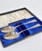 A pair of London silver serving spoons engraved with initial M, London 1931, complete with