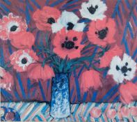John Houston (Scottish: 1930-2008), Still Life with Poppies, print in ebonised glazed frame (22cm