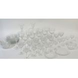 A part suite of Edwardian etched glass with ribbon and bow/floral design comprising eleven red