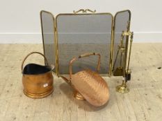 A 19th century copper coal scuttle, with two riveted brass and copper handles, (H37cm) together with
