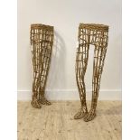 Shop fitting, A pair of vintage mid century wicker mannequin legs, H113cm
