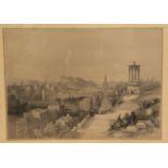 After Swarbreck, Edinburgh from Carlton Hill, print, in glazed gilt velvet mounted frame (38cm x