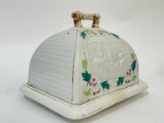 A rectangular nineteenth century Staffordshire cheese dome with moulded farmyard scenes and
