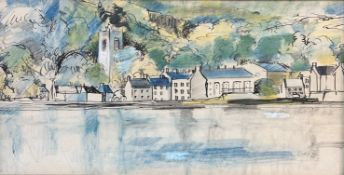 William Crosbie (Scottish: 1915-1999), Inverary, Argyll, pen and ink highlighted with pastel and