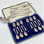 A set of twelve Epns engraved teaspoons complete with fitted case, an Epns soup ladle and a set of