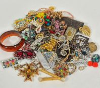 A yellow metal cluster ring set paste stones and a large collection of costume jewellery including
