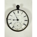 A London silver open face pocket watch with enamel dial and subsidiaries dial with Roman numerals,