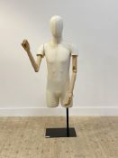 Shop fitting, A contemporary male torso mannequin, white cotton covered head and torso, with