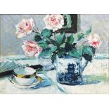 Scottish School, Chinese mug with Pink Roses, oil on panel, in gilt composition frame, unsigned (