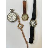 A lady's 9ct gold 1920s/30s wristwatch with enamelled dial (a/f), on a part 9ct gold fitted strap,