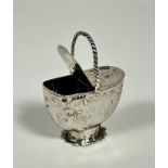 A French silver miniature pail with rope pattern handle and twin lift up flaps to top, decorated