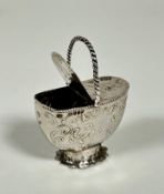 A French silver miniature pail with rope pattern handle and twin lift up flaps to top, decorated