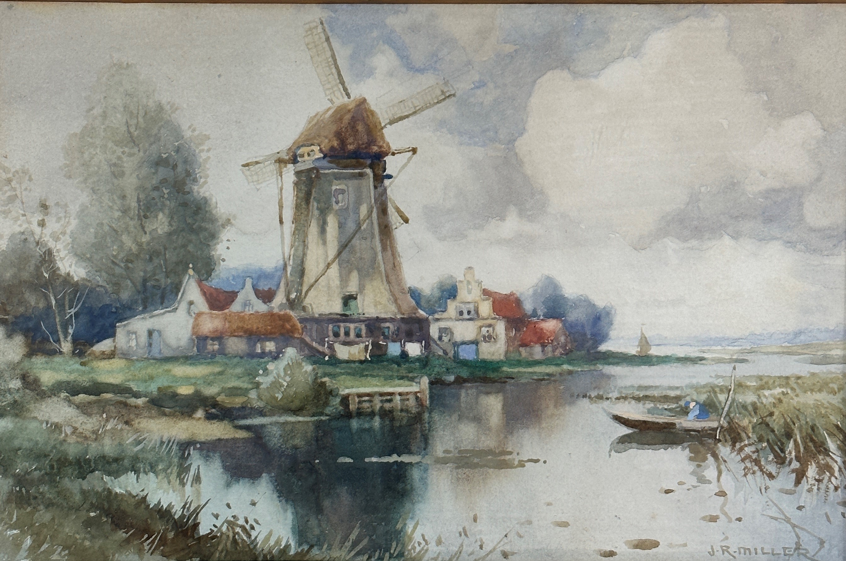 James Robertson Millar (Scottish: 1880-1912), Dutch Scene with Windmill, signed bottom right, in