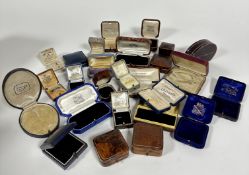 A large collection of vintage boxes including ring boxes, bracelet box, bar brooch boxes, pendant