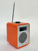 An orange Ruark Audio R1 tabletop radio with alarm function (height including aerial- 26cm, height