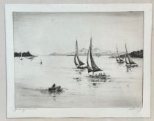 Edgar James Maybery (A. Simes) (1887-1964), Yachting at Dunoon, drypoint, signed bottom right, in