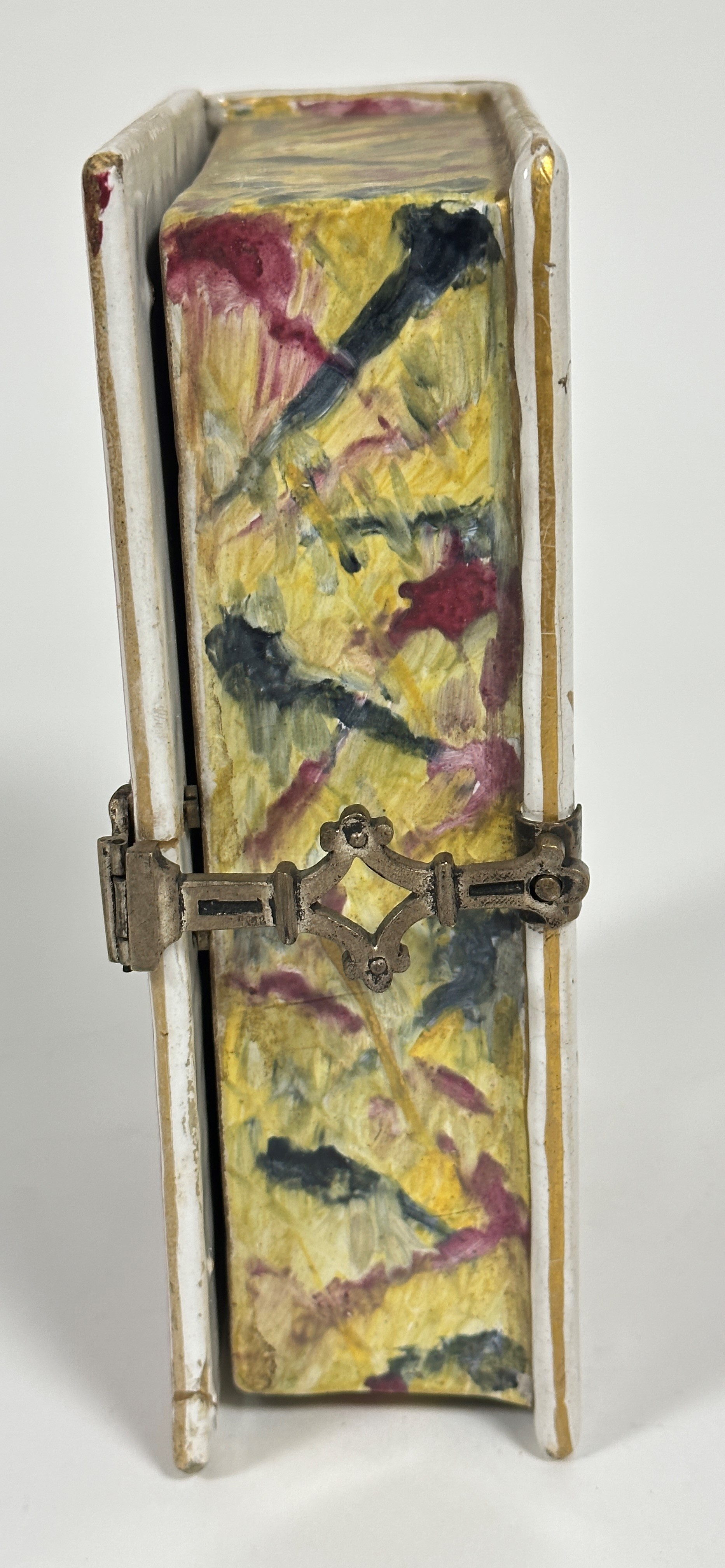 An early 19thc French faience pottery box in the form of a hinged book, the cover with cast white - Image 4 of 10