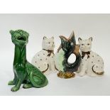 A pair of modern Staffordshire style cats with crackle glaze and gilding (h- 19.5cm) together with a