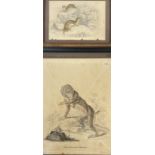 A 19thc bookplate after I. Nufsbiegd, Simia Mormon Alftroem, in glazed mount, no.8 (24cm x 19cm) and