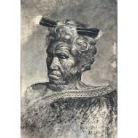 Maori School, Portrait of a Maori Gentleman with Feather, pastel, highlighted with chalk, in