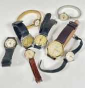 A collection of vintage watches including a chromium plated gentleman's watch with enamelled dial