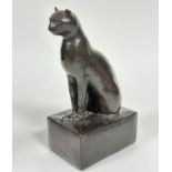 A plaster cast model of a Seated Cat on rectangular base, unsigned, with baize verso (30cm x base: